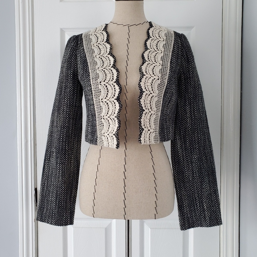 Anthro Tabitha Gray Tweed Crop Blazer